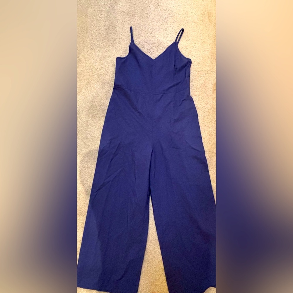 Uniqlo Jumpsuit Linen Blend Camisole Wide leg Size S Blue Pockets